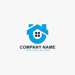 Fototapeta premium Home and letter U logo design vector. Real estate logo sign.