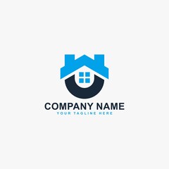 Home and letter U logo design vector. Real estate logo sign.