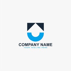 Home and letter U logo design vector. Real estate logo sign.