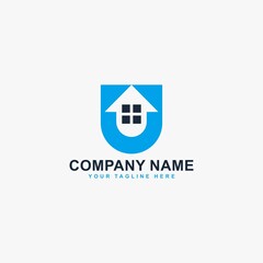 Home and letter U logo design vector. Real estate logo sign.