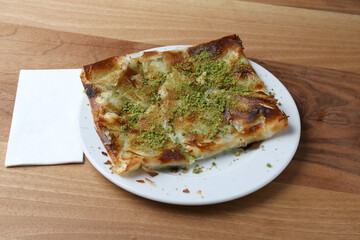 Traditional Turkish katmer dessert with pistachio