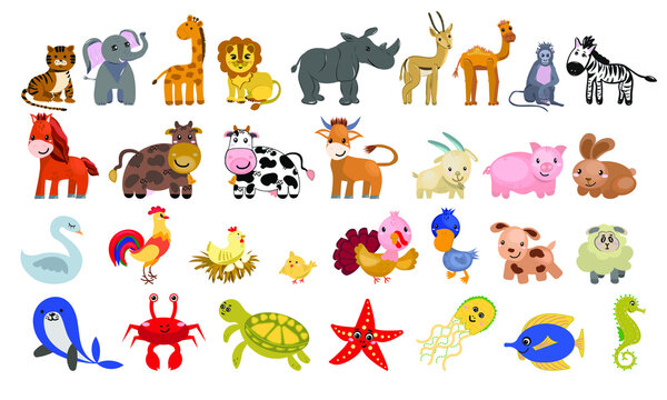 A big set of animals for making posters, projects for children. Vector. EPS10 