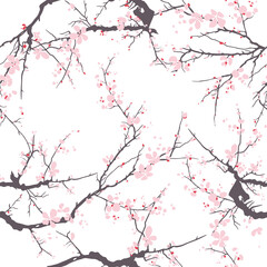 Sakura flowers, seamless pattern in flat style. vector illustration.
