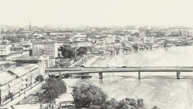 art drawing black and white of cityscape background