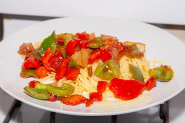 Bell Peppers on Spaghetti