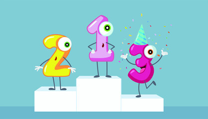 Happy Character Winning Third Place Celebrating