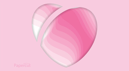 Heart illustration design in pink corrugated paper cut style. vector design