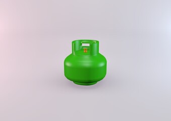 Indonesian economic green gas tube 3kg 3d render on grey background