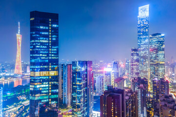 Naklejka premium Aerial photography of Guangzhou city architecture landscape night view
