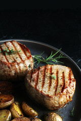 grill filet mignon and vegetables, grilled. steak mignon from the meat of young beef