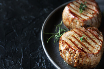 grill filet mignon and vegetables, grilled. steak mignon from the meat of young beef