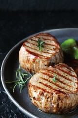 grill filet mignon and vegetables, grilled. steak mignon from the meat of young beef