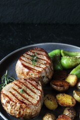 grill filet mignon and vegetables, grilled. steak mignon from the meat of young beef