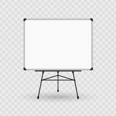 Whiteboard on a tripod. Billboard and business, education and empty space illustration. Blank presentation or projector roller screen isolated on transparent background. Vector EPS 10.