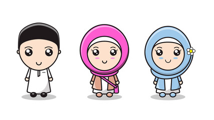 Obraz na płótnie Canvas Vector illustration of cute muslim characters