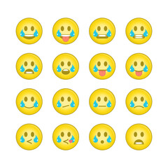 Emoji face sets. Icons Emoticons collection 14 of 15. Kit of emoji signs. Cartoon faces expressing different feelings. Big Set high quality vector cartoonish emoticons. EPS 10.