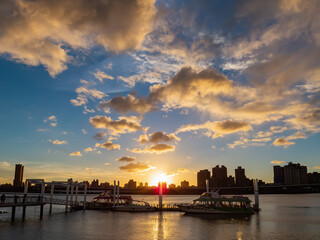 Fototapeta premium Sunset landscape around the Dadaocheng Wharf area