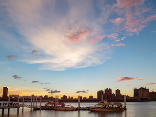 Fototapeta premium Sunset landscape around the Dadaocheng Wharf area