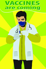 Doctor wearing a face mask protect from the corona virus,vector illustration ,