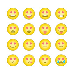 Emoji face sets. Icons Emoticons collection 8 of 15. Kit of emoji signs. Cartoon faces expressing different feelings. Big Set high quality vector cartoonish emoticons. EPS 10.