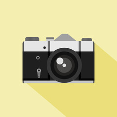 analogue camera flat design vector illustration. Vintage film photo camera. Retro style toned picture. Minimalistic concept
