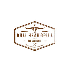 Grill Restaurant Logo Vector Illustration, Barbecue Steak House Menu Emblem, Bull Head Silhouette, Vintage Typography Badge Design