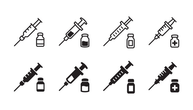 Vaccine icon set. Vector graphic illustration. Suitable for website design, logo, app, template, and ui. 
