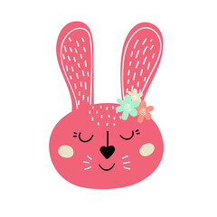  Cute pink Easter bunny. Easter rabbit. Design for Easter. Flat cartoon vector illustration