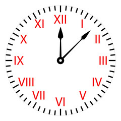 Wall clock dial with Roman numerals.