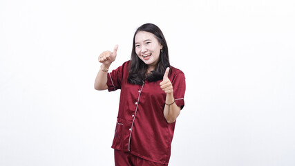 woman wearing pajama ok gesture isolated white background