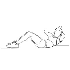 Continuous line of woman sit up. exercise vector.