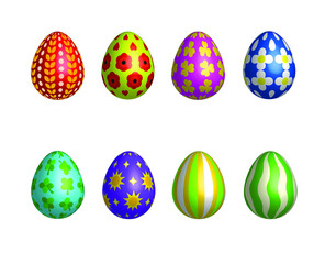  vector set with voluminous multicolored Easter eggs isolated on white background