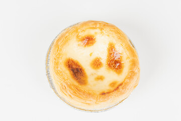 Baked egg tart on white background