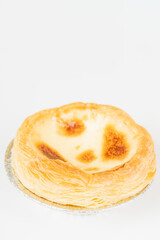 Baked egg tart on white background