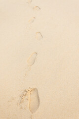 Footprints of shoes on the beach