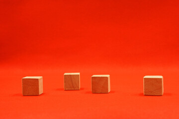 Mockup 4 wooden cube block object on red background and copy space - Text message Word Editor - 
 4...