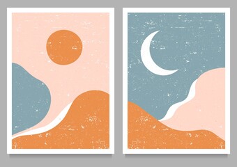 set of Mid century modern minimalist art print. Abstract mountain contemporary aesthetic backgrounds landscapes. trendy vector illustrations