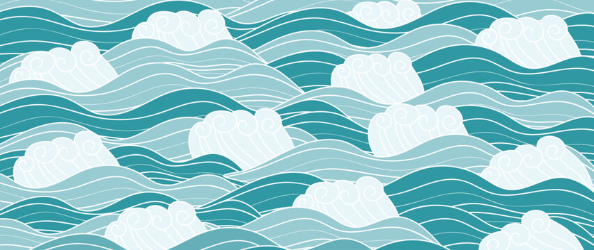 Traditional Japanese wave pattern vector. Luxury oriental style wallpaper. Hand drawn line arts design for prints, fabric, poster and wallpaper.
