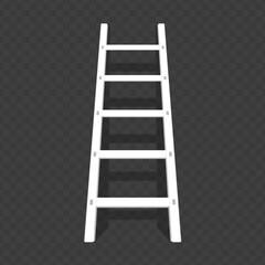 Wooden ladder with shadow isolated on transparent background. Wood step ladders stand near white wall. Vector illustration in modern flat style. EPS 10.