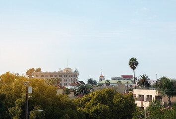 Fototapeta na wymiar Sun shines on the historic downtown district of Santa Ana, California, USA.