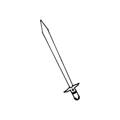 traditional weapon, longsword icon isolated on white background. medieval history, war and honor. hand drawn vector for wallpaper, cover, banner, poster, sticker, clipart, logo, label, symbol. 