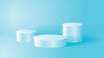 Stage backdrop podium for product display stand. 3d vector background illustration  colored blue