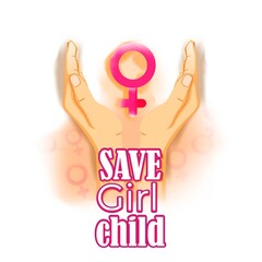 Vector illustration concept of Save Girl Child poster, spreading social awareness through showing child in hands.