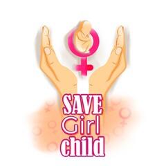 Vector illustration concept of Save Girl Child poster, spreading social awareness through showing child in hands.