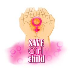 Obraz premium Vector illustration concept of Save Girl Child poster, spreading social awareness through showing child in hands.