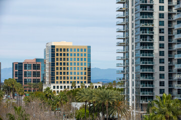Fototapeta na wymiar Daytime skyline view of downtown Santa Ana, California, USA.