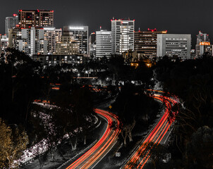 Urban nightscape with light trails