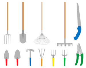 Set gardening elements vector illustration. Garden tools. 