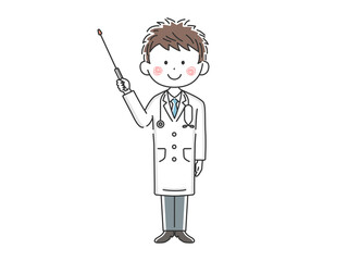 指し棒で解説する日本人男性医師のイラスト