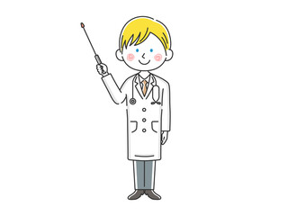 指し棒で解説する白人男性医師のイラスト